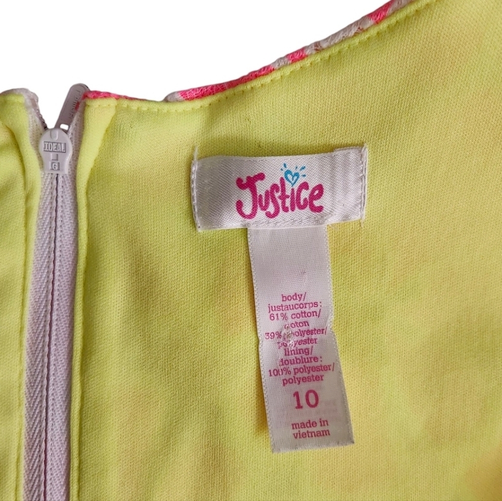 Justice Girls Dress Line-A Scoop Neck Sleeveless Pink Neon-Yellow Lining Size 10 - Picture 7 of 10